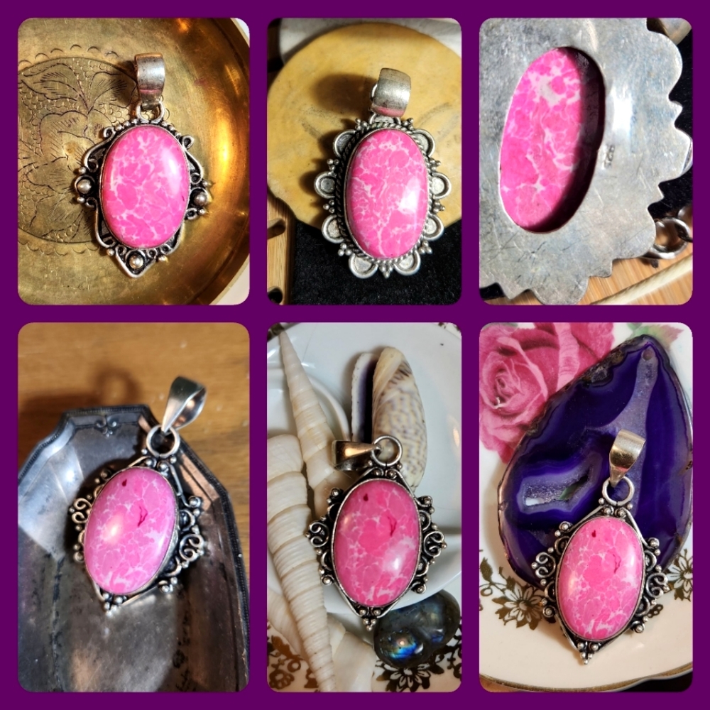 3-Terrific, Pretty, Super-Chunky, Square Soft Pink, Oval-Shaped Larimar Pendants